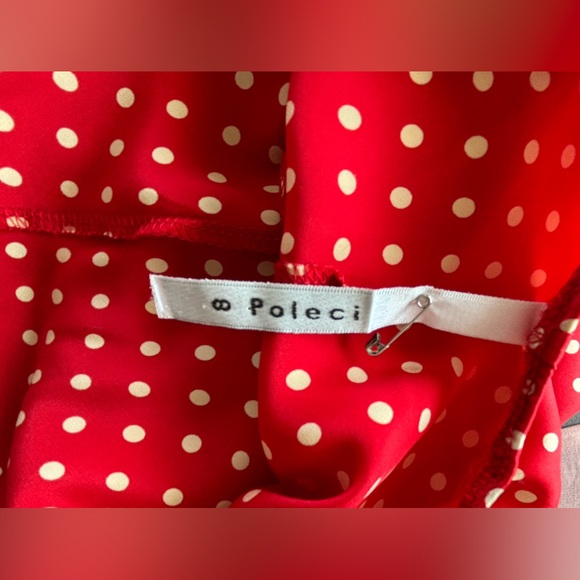New Poleci Vintage Silk Women’s Slip On Neck Tie Red Polka Dot Dress Size 8 - Picture 15 of 16